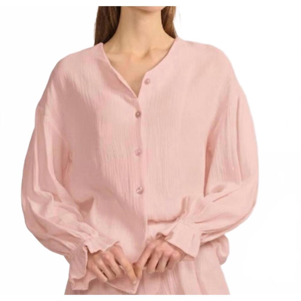NEW BELLE D'AMOUR cotton gauze button down shirt in baby pink